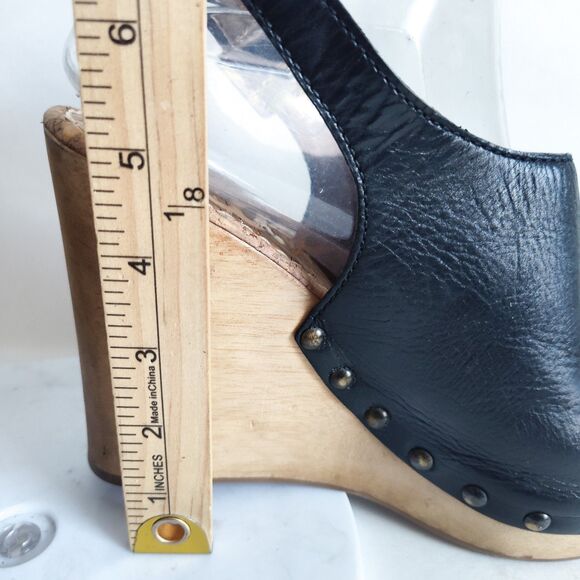 Sam Edelman Camilla Black Leather Wooden Wedge Platform Slingback Sandals 10 - Picture 8 of 10